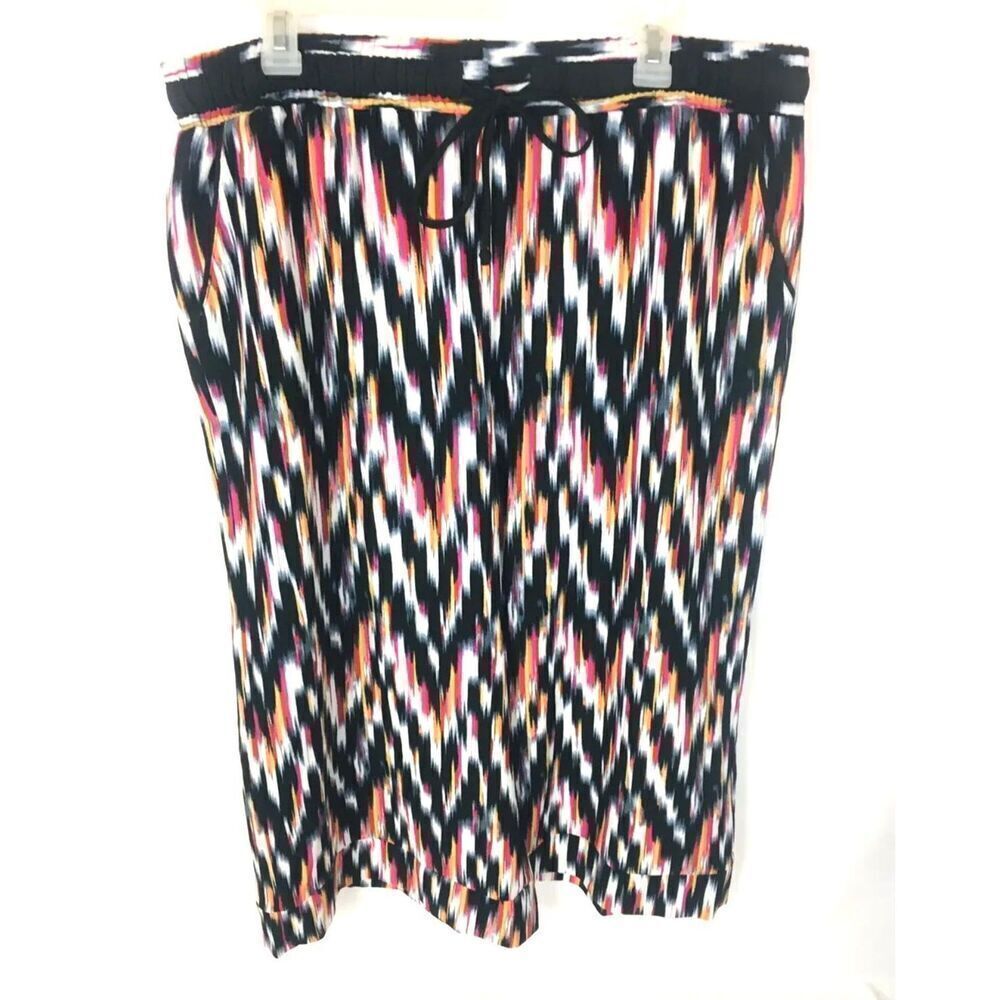 NY Collection Multi Color Printed Drawstring Capri Lounge Pants Stretch XL